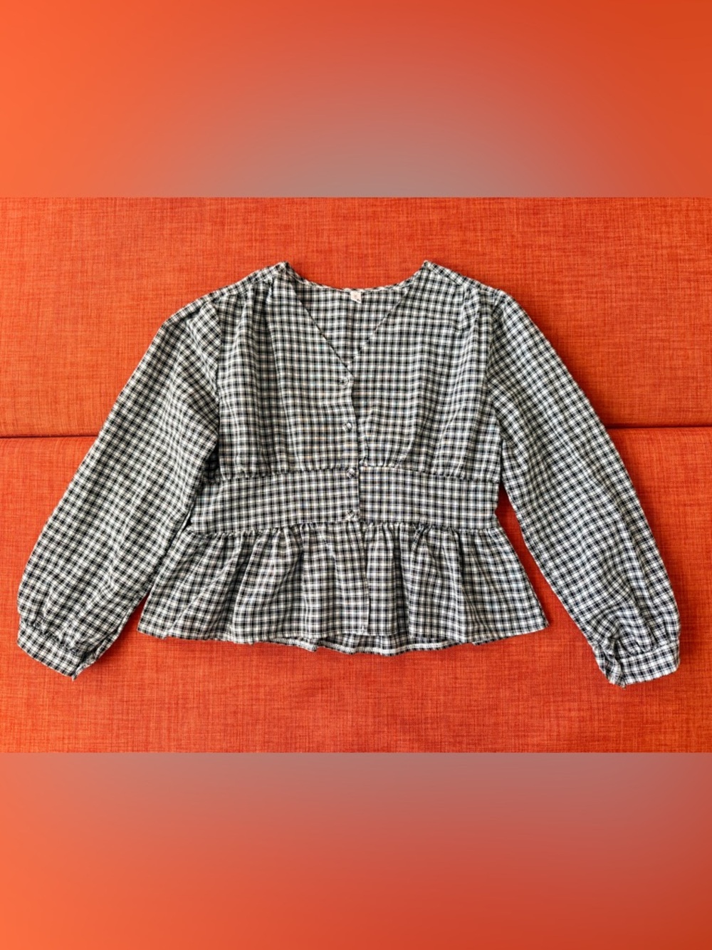 Women’s Black & White Gingham Peplum Button-Front Blouse